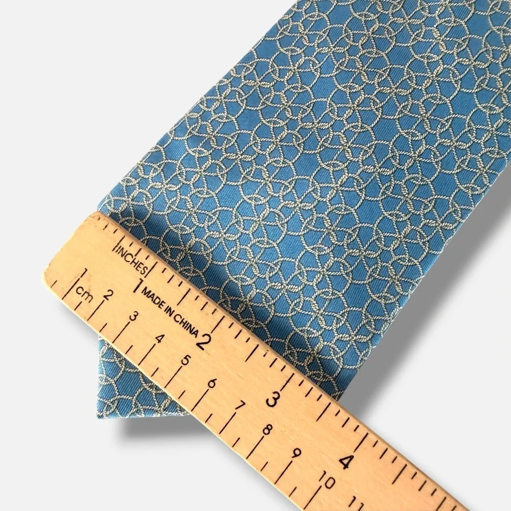 Hermes Tie Mens Blue Interlocking Chain Rope Weave Silk Made in France 7822 UA